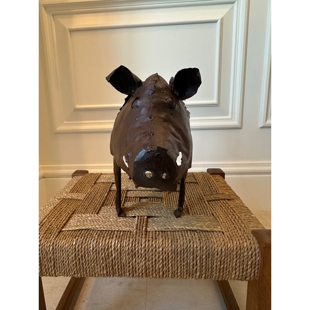 Vintage Brutalist Metal Winged Pig Garden Sculpture For Sale - Image 4 of 13