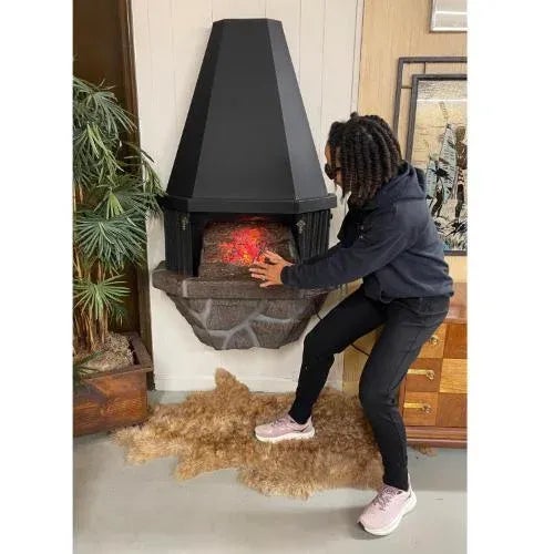 Mid-Century Modern era wall mounting electric fireplace complete with crackling logs. This charmer doesn’t just get by on...