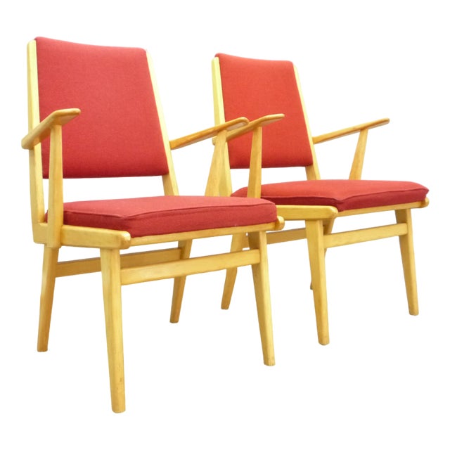 Set of Mid-Century Beech Armchairs, 1962 For Sale