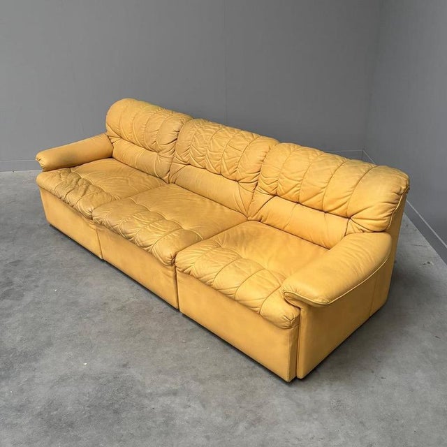 Yellow Leather Lounge Sofa from Laauser, 1970s For Sale - Image 6 of 16