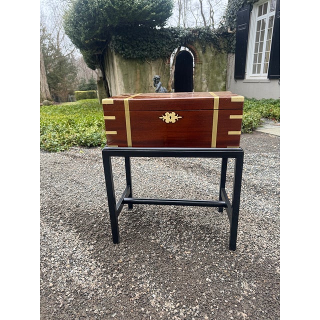 Antique English Campaign Travel Lap Desk on Custom Stand For Sale - Image 11 of 11