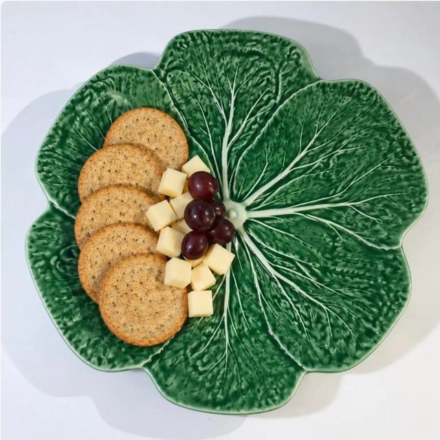 This lovely classic vintage green glazed Majolica cabbage platter is made in Portugal by Bordallo Pinheiro. The size is 12...