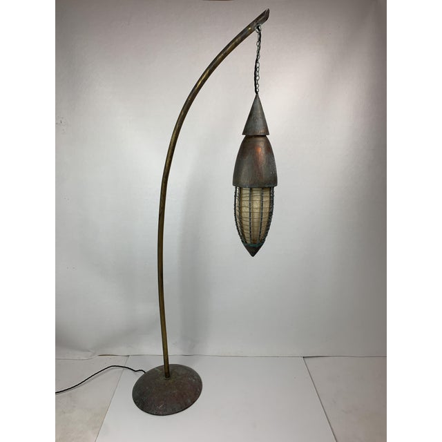 Forest Green Patinated Rustic Copper and Steel Floor Lamp with Lantern, 1980s For Sale - Image 8 of 18