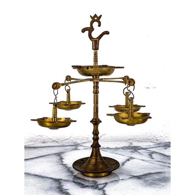 Brass 1950s Brass Panchmukhi Diya Oil Lamp For Sale - Image 8 of 11