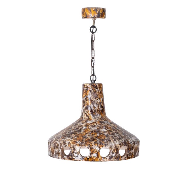 Floral Earthenware Pendant Lamp, 1960s For Sale