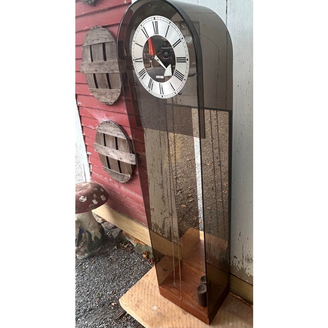 1970s Mid-Century Modern Howard Miller Smoked Lucite Grandfather Clock - Model 677 For Sale - Image 10 of 12