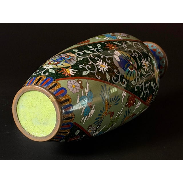 Late 19th Century Antique Japanese Meiji Cloisonné Vase - Phoenix & Aventurine Goldstone, 7" For Sale - Image 5 of 7