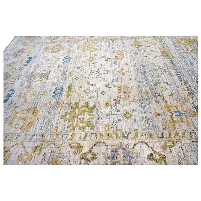 Early 21st Century 21st Century Turkish Oushak Wool 9x13 Ivory, Blue & Gold Handmade Area Rug #1144087 For Sale - Image 5 of 10