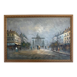 Late 20th Century Listed Artist C. Burnett Oil Painting on Canvas, Paris Street View Framed Signed For Sale