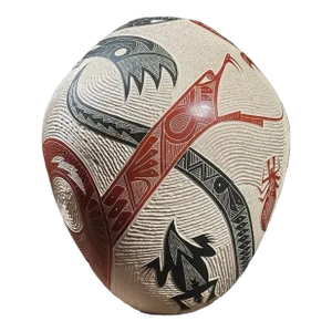 Vintage Sgraffito Polychrome Eagle and Snake Mata Ortiz Vessel by Martin Olivas Quintana, Signed