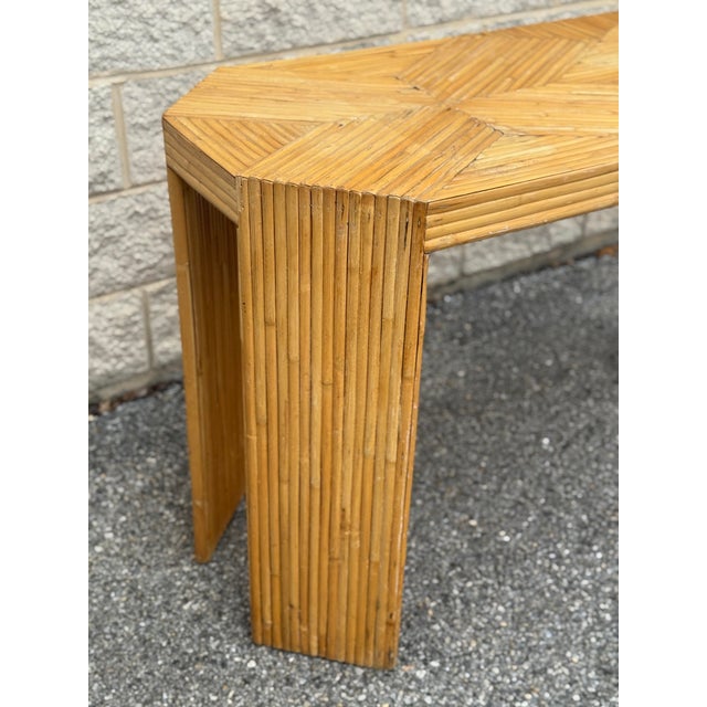 Wood Vintage Palm Beach Pencil Reed Console With Geometric Inlaid Top in Style of McGuire For Sale - Image 7 of 12