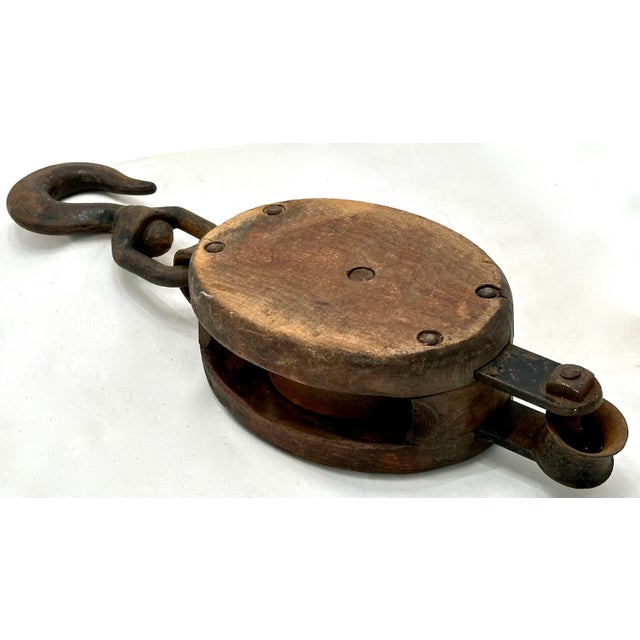 American Large Antique Tall Ship Sail Rigging Block & Tackle Pulley by Boston & Lockport Block Company For Sale - Image 3 of 12