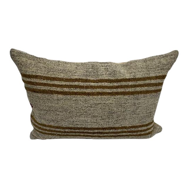 Turkish Hemp Pillow Cushion Natural Beige Rusty Brown Pillow Cushion Cover 16" x 24" For Sale