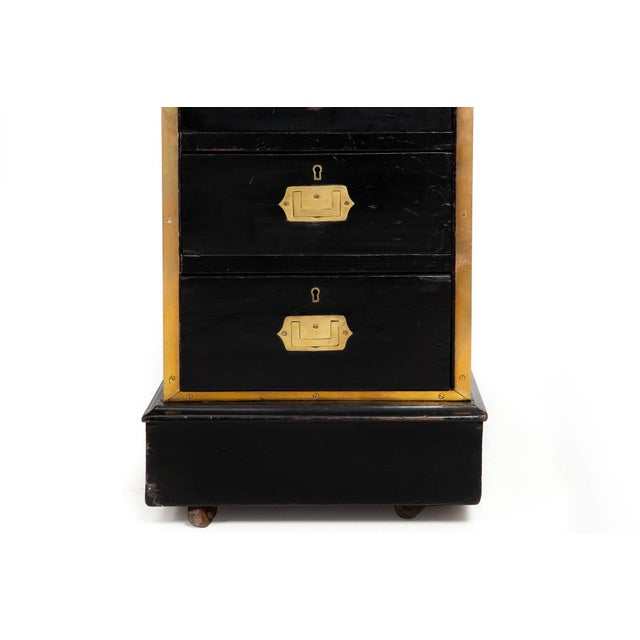 English Antique Campaign Ebonized Pedestal Desk, 19th Century For Sale - Image 11 of 18