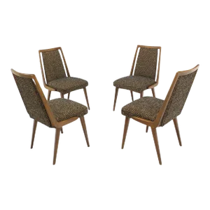 Mid-Century Modern Blond Wood Side Dining Chairs New Upholstery MINT - Set of 4