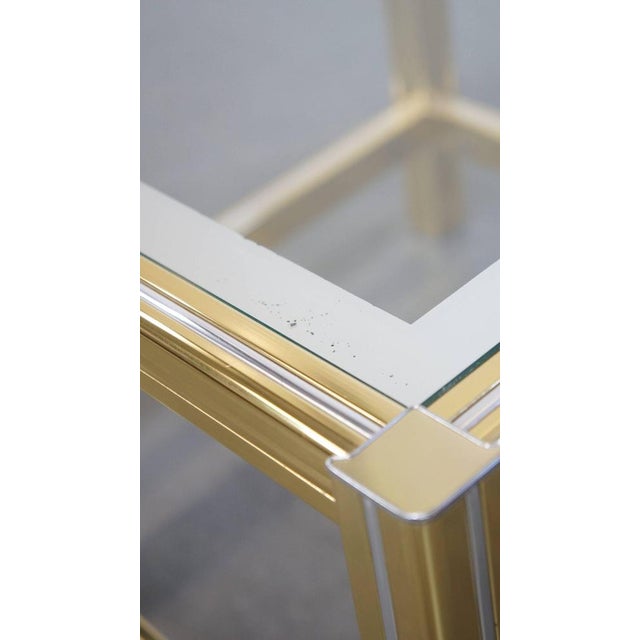 Vintage Hollywood Regency Side Table with Glass Top and Gold-Silver Mirror Edge For Sale - Image 10 of 12