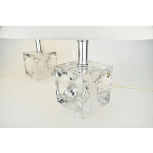 Silver Crystal Cubic Table Lamps from Royal Leerdam, 1970s, Set of 2 For Sale - Image 8 of 12
