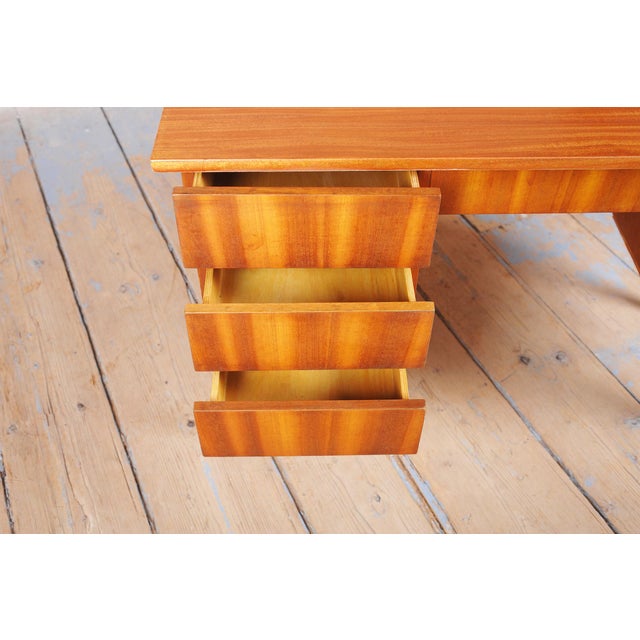Wood Mid-Century Writing Desk in Mahogany Veneer, Czech, 1950 For Sale - Image 7 of 13