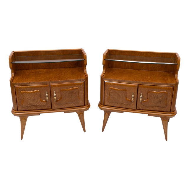 Mid-Century Modern Nightstands in Ashwood, Italy, 1950s, Set of 2 For Sale