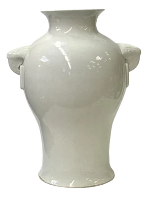 Off White Glaze Elephant Head Rings Slim Round Porcelain Art Vase