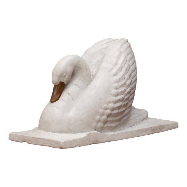 Art Deco Swan Sculpture in Paint & Plaster, 1950s For Sale