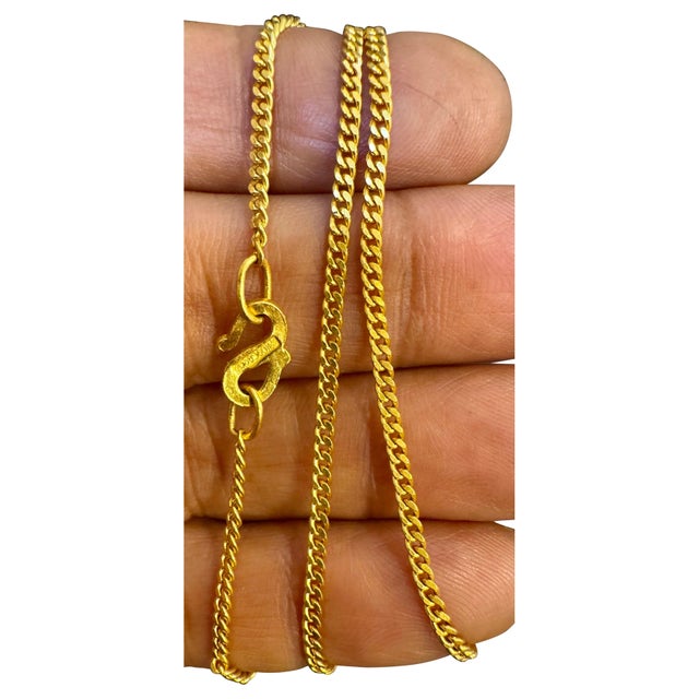 Modern 24 Karat Pure Gold Hand Made Yellow Gold Chain Necklace, 8 Gm, 16 Inch For Sale - Image 3 of 8