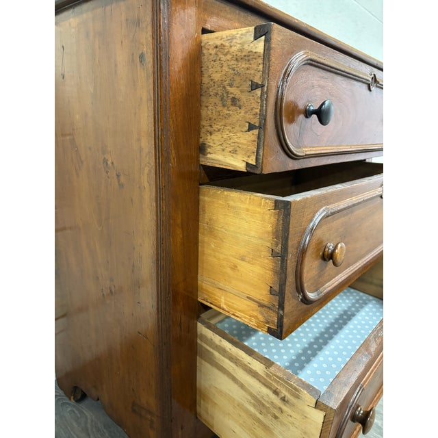 Brown Antique American Victorian Walnut Cottage Chest of Drawers Commode For Sale - Image 8 of 12