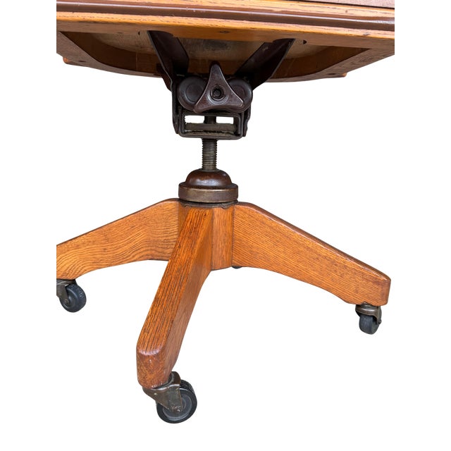 Antique B.L.Marble Chair Co. Golden Oak Swivel Desk Chair | Quarter-Sawn Oak Banker’s Chair | Early American Library & Office Chair For Sale - Image 11 of 13