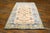 Early 20th Century N. Indian Agra Cotton Carpet ( 4' x 6' - 122 x 183 ) This tribal Herati pattern ivory and light blue...