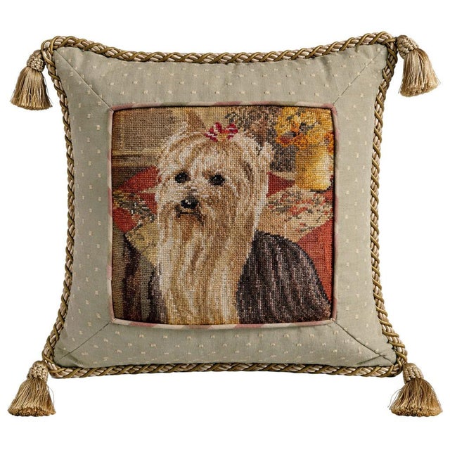 Vintage Yorkshire Terrier Needlepoint Pillow For Sale - Image 10 of 10