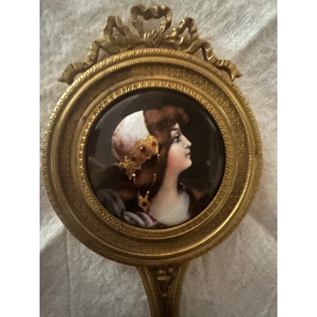 French Antique French Bronze Hand Mirror With Hand-Painted Portrait Miniature, Circa 1880–1900 For Sale - Image 3 of 7
