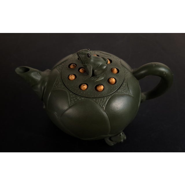 Mid 20th Century Chinese Yixing Zisha Lotus Flower Frogs Teapot For Sale - Image 5 of 8
