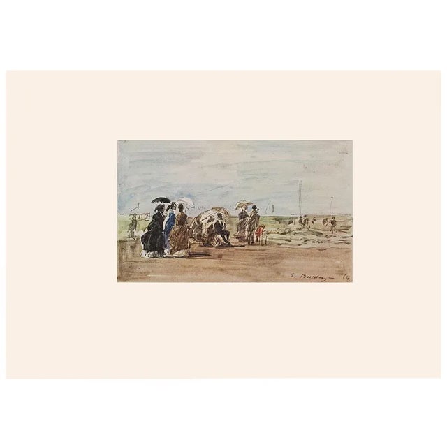 Sky Blue 1959 After Eugene Boudin, "On the Beach" Vintage Impressionist Full-Color Hungarian Print For Sale - Image 8 of 8