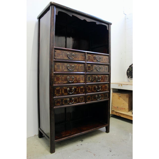 Brown Early 20th Century Large Chinese Lacquered Elmwood Display Cabinet For Sale - Image 8 of 12