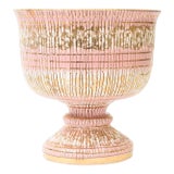Vintage Aldo Londi for Bitossi Ceramic Seta Pedestal Bowl Pink, Brown, Gold Off White Yellow Hallmarked For Sale