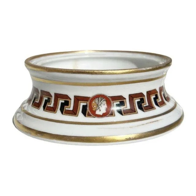 French Provincial Round Ceramic Gilt Greek Key Bowls With Silhouettes France - a Pair For Sale - Image 3 of 6