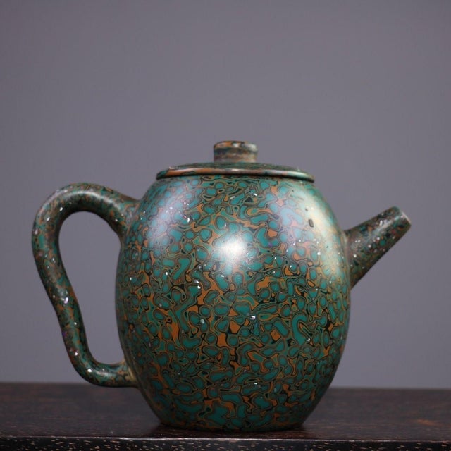 Mid 20th Century Mid 20th Century Lacquer Yixing Zisha Teapot, Abalone Shell Inlaid Swirl Pattern Chinoiserie Tea Ware For Sale - Image 5 of 9