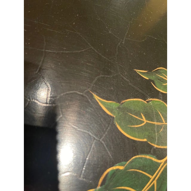 Late 20th Century Black Lacquer Coffee Table With Large Turquoise Flower and Vine Motif by Baker Furniture For Sale - Image 5 of 6