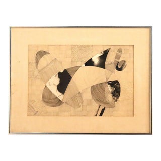 1970s Abstract Impressionist Mixed Media Drawing by Lynough, Framed, C1975 For Sale