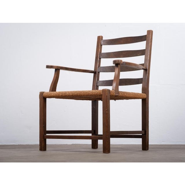 Danish Stained Oak Armchair with Cane and Spindle Back, 1940s For Sale - Image 4 of 10