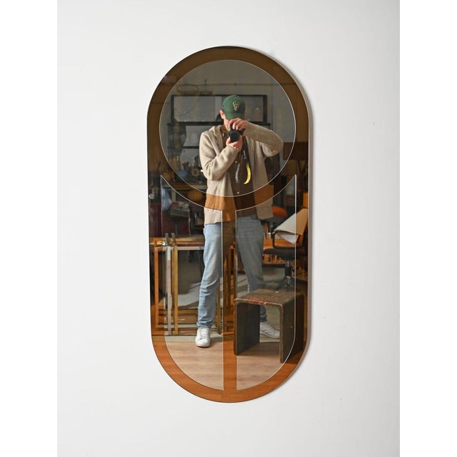 Large Triple Bronze Colored Mirror by Crystal Art, Italy, 1970s For Sale - Image 9 of 18