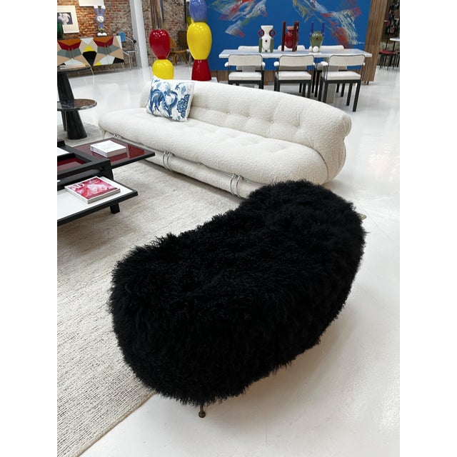 1960s Mid-Century Modern Italian Wooden and Goat Fur Bench, 1960s For Sale - Image 5 of 9