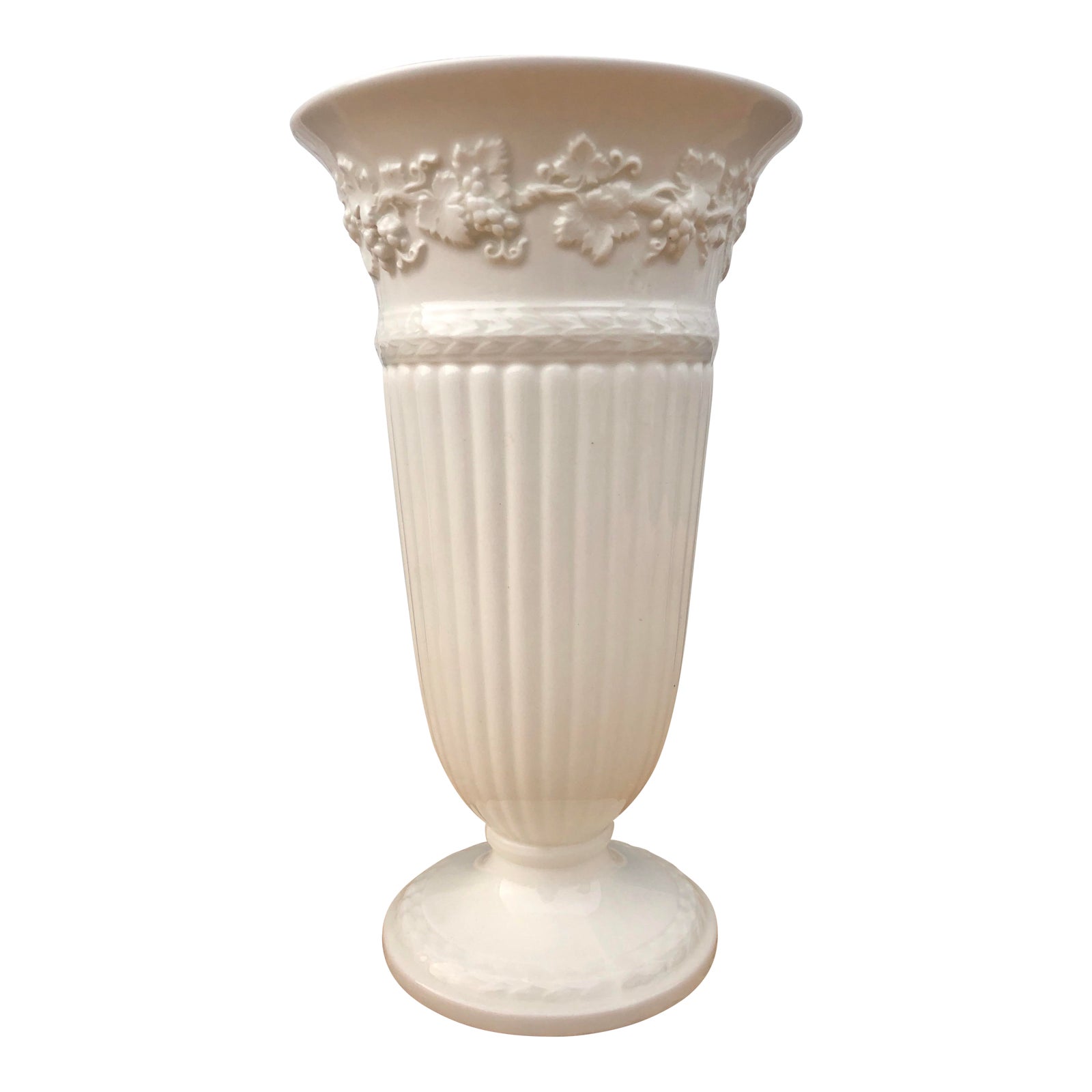 Wedgwood Queensware Ivory Trumpet Vase Embossed With Grapes Chairish