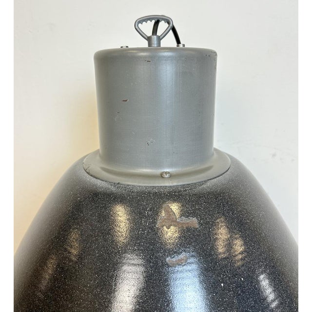 Large Industrial Dark Grey Enamel Factory Lamp from Elektrosvit, 1960s For Sale - Image 12 of 18
