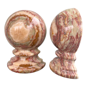 Vintage Banded Onyx Marble Bookends – Sculptural Stone Pair