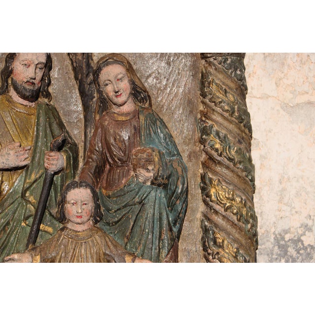 Wood 17th Century Large Baroque Holy Family Wooden Retable, Portuguese, 43.70" For Sale - Image 7 of 14