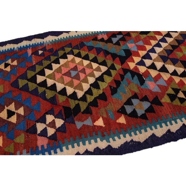 Tribal 1960s Vintage Turkish Kilim Multicolor Handmade Tribal Wool Rug For Sale - Image 3 of 8