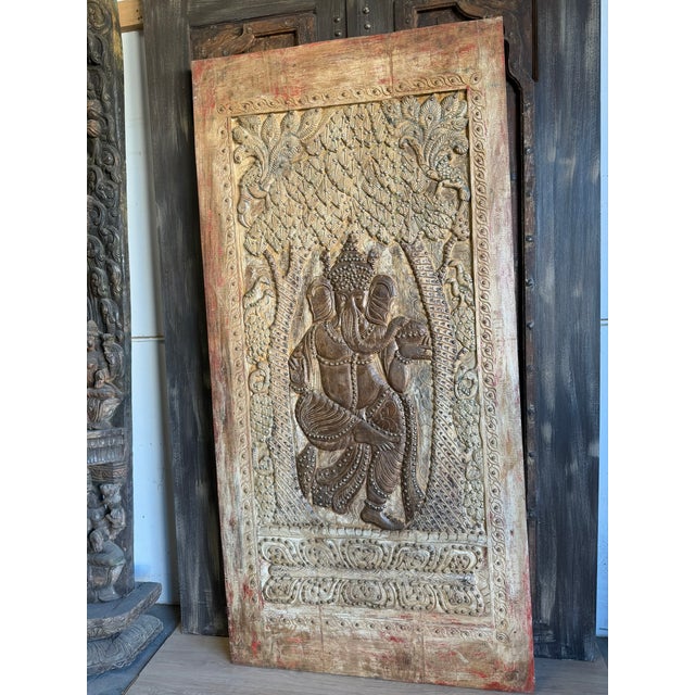 Vintage Dancing Ganesha Wall Art Door – Brass-Studded Custom Temple Barn Door Panel84 For Sale In Orlando - Image 6 of 6
