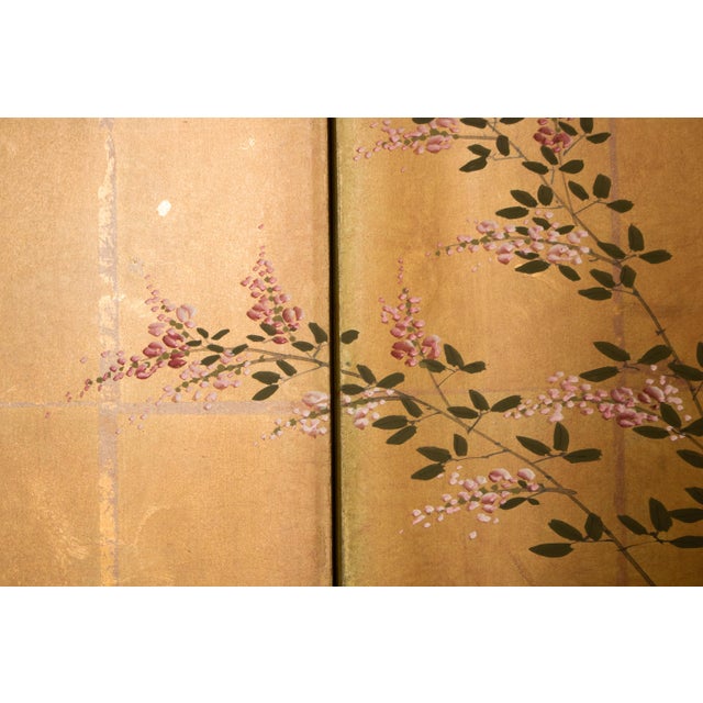 "Flowers of the Four Seasons", 1970s Showa Era Japanese Painted Byobu Screen For Sale - Image 13 of 18