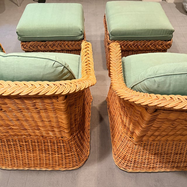 Pair of Round Back Rattan Lounge Chairs With Matching Ottomans For Sale - Image 10 of 12